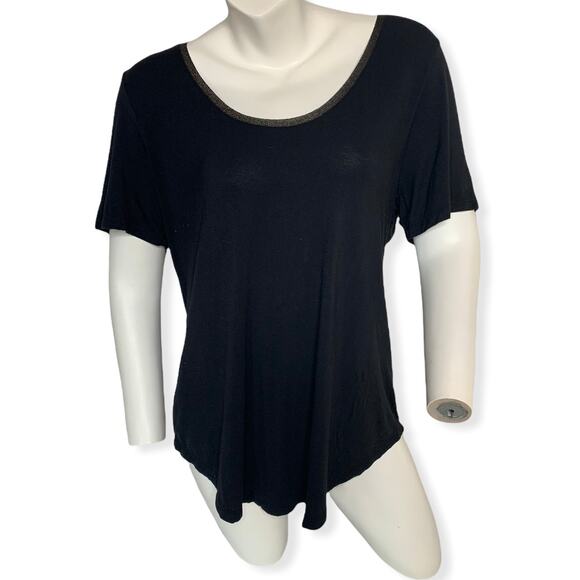 Old Navy Luxe Shine black jack short sleeve tee scoop neck shimmer collar Large - Picture 1 of 7